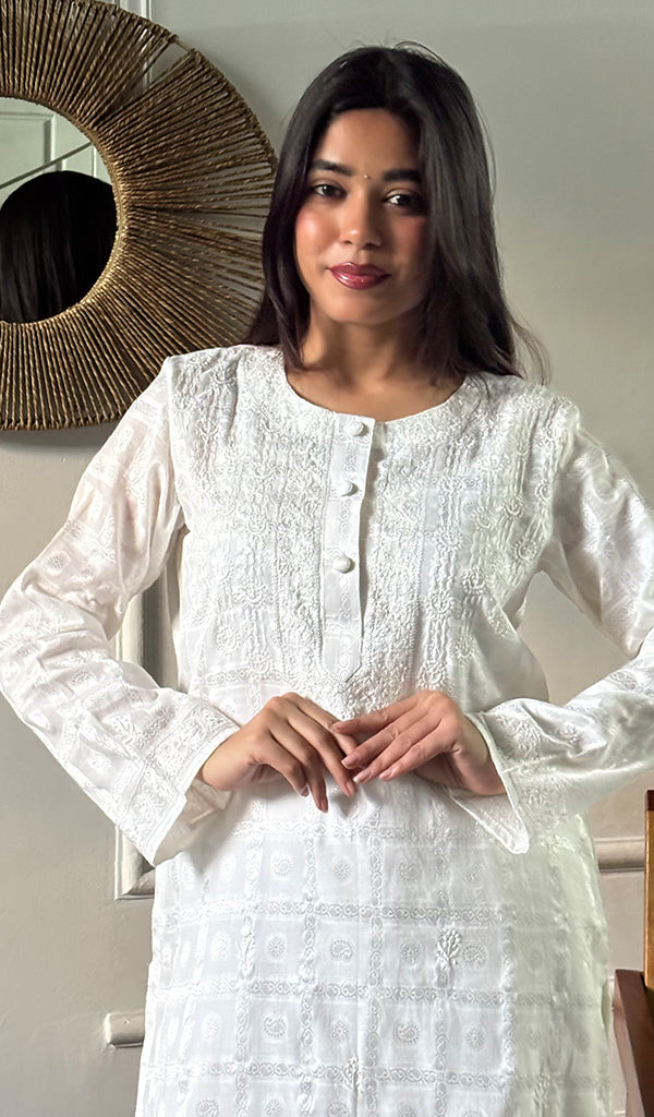 Prisha Women's Lucknowi Handcrafted Cotton Chikankari Kurti - HONC0341068
