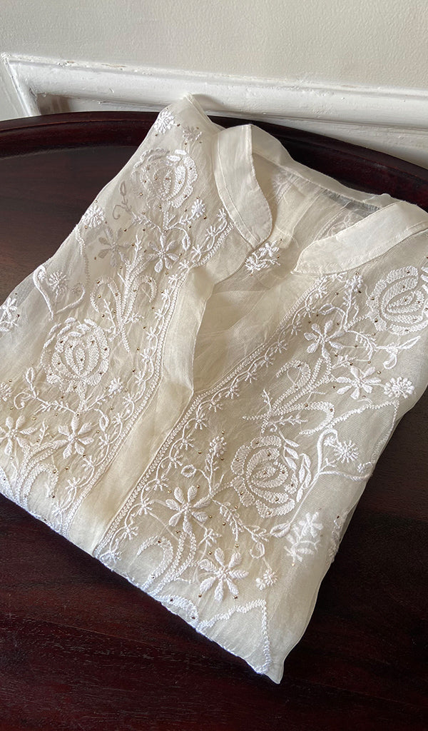 Women's Lakhnavi Handcrafted Semi Stitched Pure Organza Chikankari Top -  HONC0216804