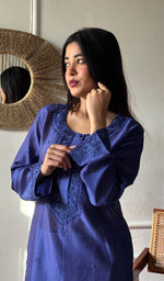 Load image into Gallery viewer, Women's Lucknowi Handcrafted Chanderi Silk Chikankari Kurti - HONC0342789