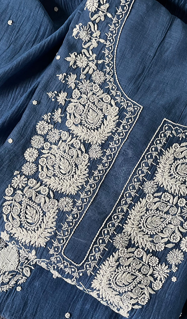 Maira Women's Lakhnavi Handcrafted Mul Chanderi Semi - Stitched Anarkali And Dupatta Set - HONC0264338