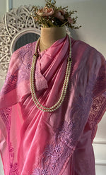 将图像加载到图库查看器中， Women&#39;s Lakhnavi Handcrafted Tussar Silk Chikankari Saree - HONC0284160
