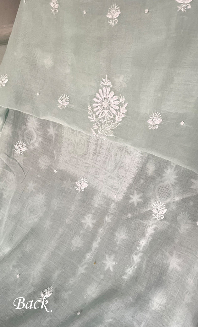 Women's Lakhnavi Handcrafted Unstitched Mul Chanderi Kurta And Dupatta Set - HONC0329040