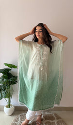 Load image into Gallery viewer, Pragya Women's Lucknowi Handcrafted Mul chanderi Chikankari Kaftan - HONC0487568