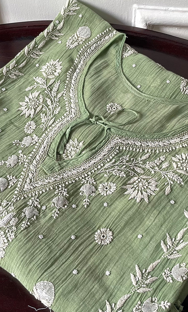 Women's Lucknowi Handcrafted Mul chanderi Chikankari Kaftan - HONC0310788