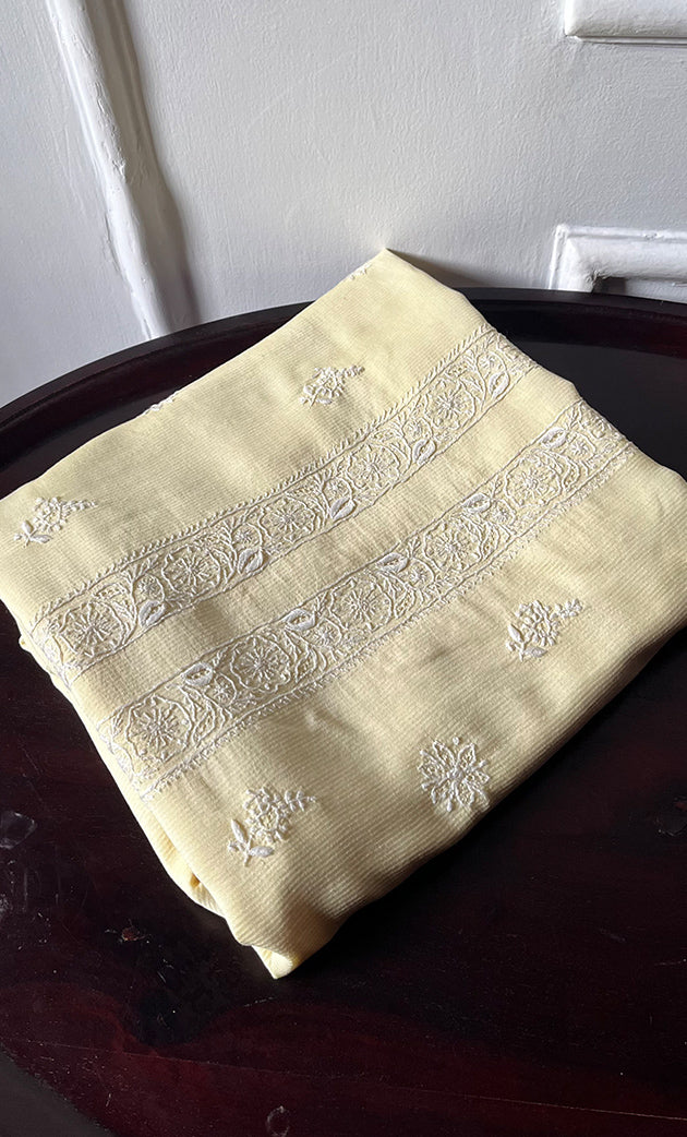 Lucknowi Handcrafted Maheshwari Mul chanderi Chikankari Unstitched Unisex Kurta Fabric - HONC0307159