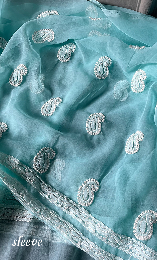 Women's Lakhnavi Handcrafted Unstitched Faux-Georgette Chikankari Suit Material - HONC0291830