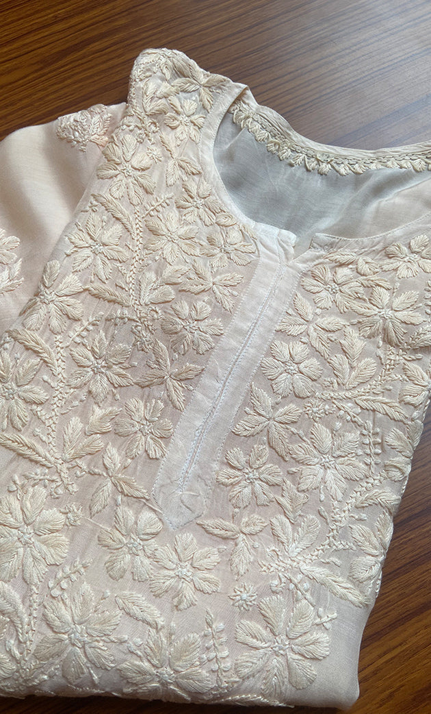 Women's Lucknowi Handcrafted Muslin  Chikankari Kurti - HONC0293322