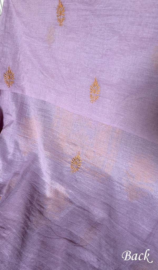 Women's Lakhnavi Handcrafted Chanderi Silk Unstitched Chikankari Full Suit - HONC0351091