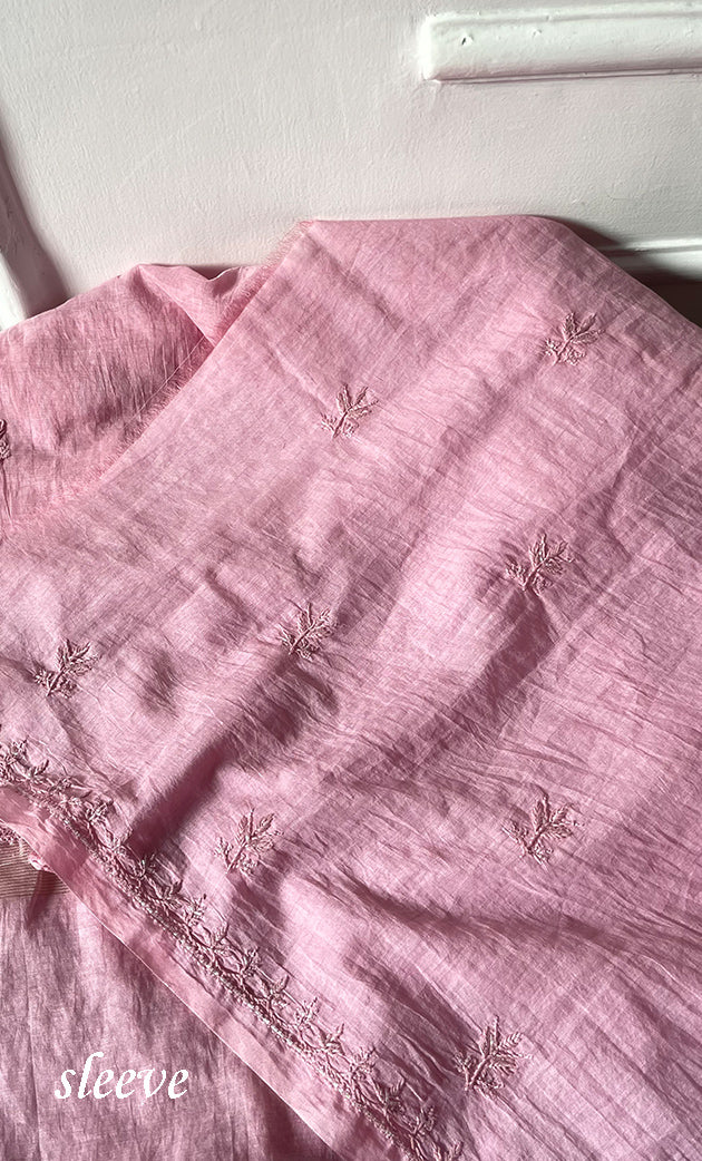 Women's Lakhnavi Handcrafted Mul Chanderi Unstitched Chikankari Full Suit Material - HONC0314659