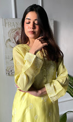 Load image into Gallery viewer, Amayra Women&#39;s Lucknowi Handcrafted Maheshwari Mul Chanderi Chikankari Kurti - HONC0300055
