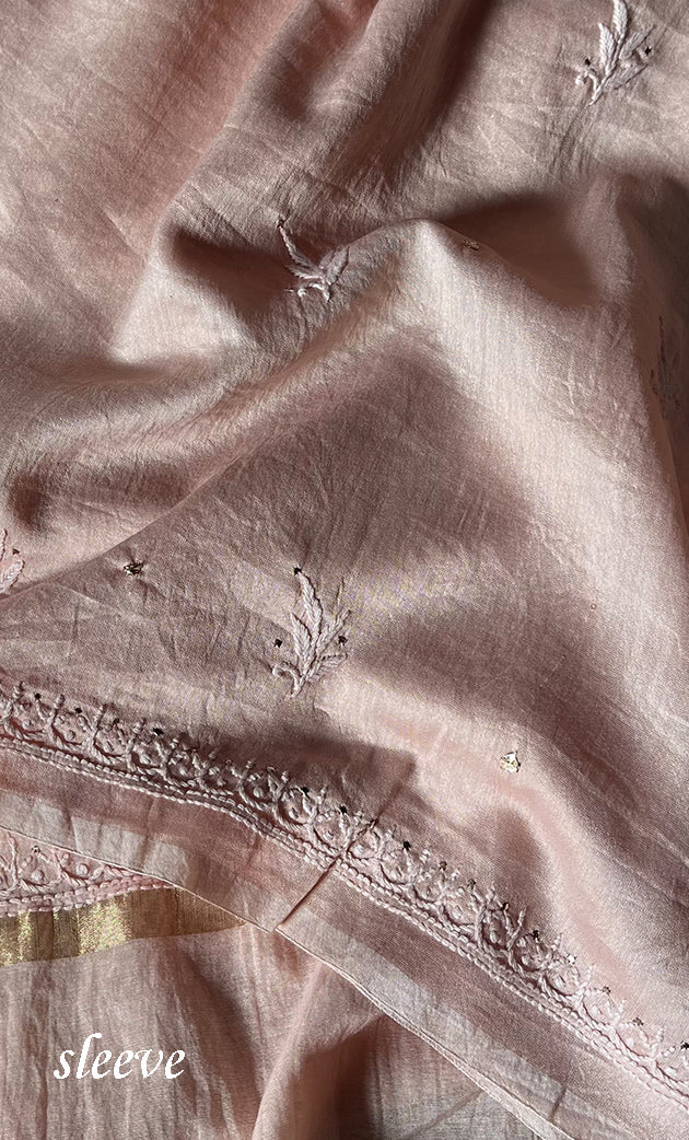 Women's Lucknowi Handcrafted Chanderi Silk Unstitched Chikankari Full Suit Material - HONC0287068