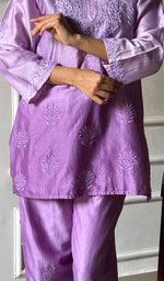Load image into Gallery viewer, Riddhi Women's Lakhnavi Handcrafted Chanderi Silk Chikankari Top And Pant Set - HONC0264760