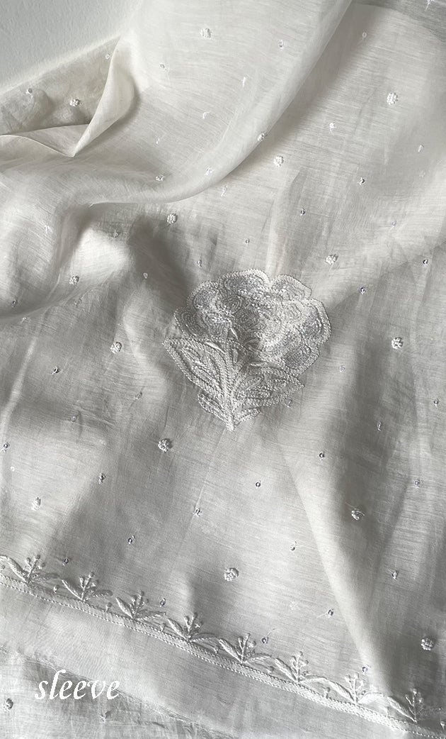 Women's Lakhnavi Handcrafted Unstitched Mul Chanderi Kurta And Dupatta Set - HONC0324844