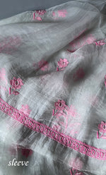 将图像加载到图库查看器中， Women&#39;s Lakhnavi Handcrafted Pure Organza Chikankari Unstitched Kurta And Dupatta Set- HONC0303193
