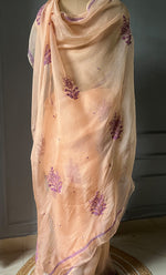 Load image into Gallery viewer, Women&#39;s Lucknowi Handcrafted Pure Organza Silk Chikankari Saree - HONC0294409
