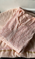 Load image into Gallery viewer, Women&#39;s Lakhnavi Handcrafted Mul Chanderi Semi - stitched Chikankari Full Suit Material - HONC0319557
