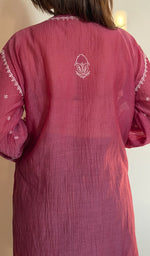 Rust Pure Mul Chanderi Chikankari Stitched Short Kurti