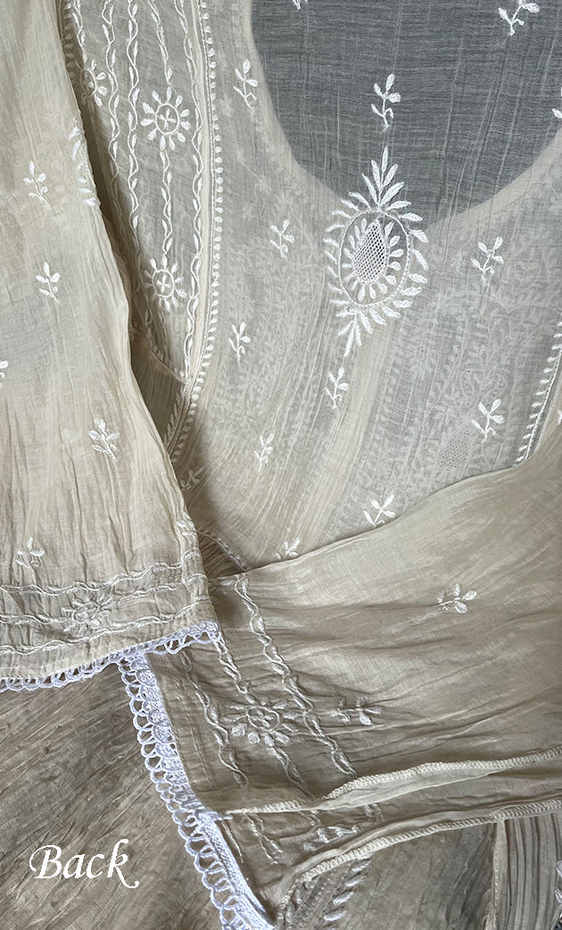 Izana Women's Lakhnavi Handcrafted Mul Chanderi Semi - stitched Chikankari Full Suit Material - HONC0333506