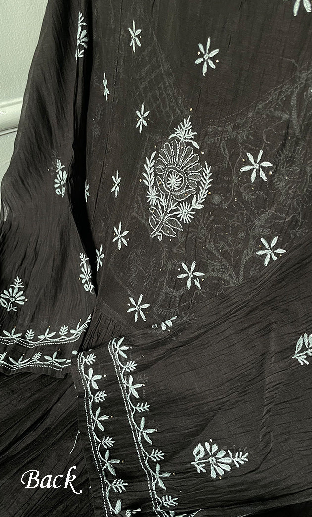 Women's Lakhnavi Handcrafted Mul Chanderi Semi-Stitched Angrakha And Dupatta Set - HONC0281965