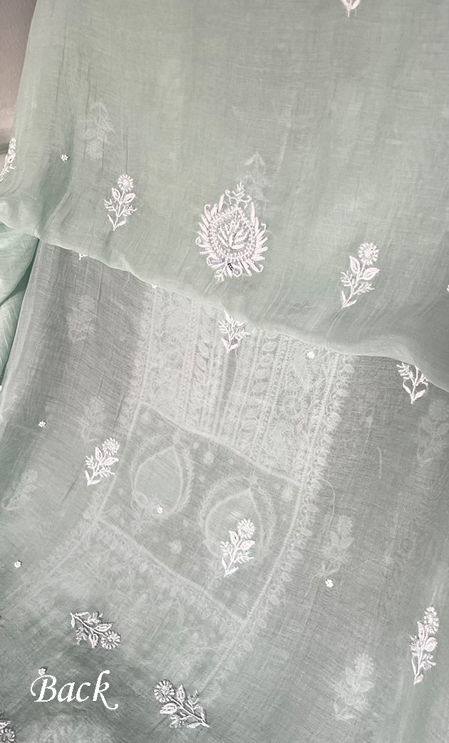 Women's Lakhnavi Handcrafted Unstitched Mul Chanderi Kurta And Dupatta Set - HONC0329041