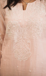 Load image into Gallery viewer, Women&#39;s Lakhnavi Handcrafted Mul Chanderi Chikankari Stitched Kurta, Dupatta And Pant Set - HONC0324260
