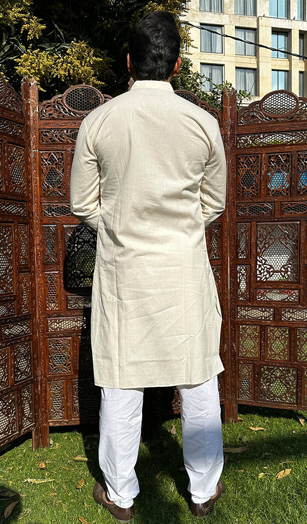 Men's Lucknowi Handcrafted Cotton Chikankari Kurta - HONC0342330