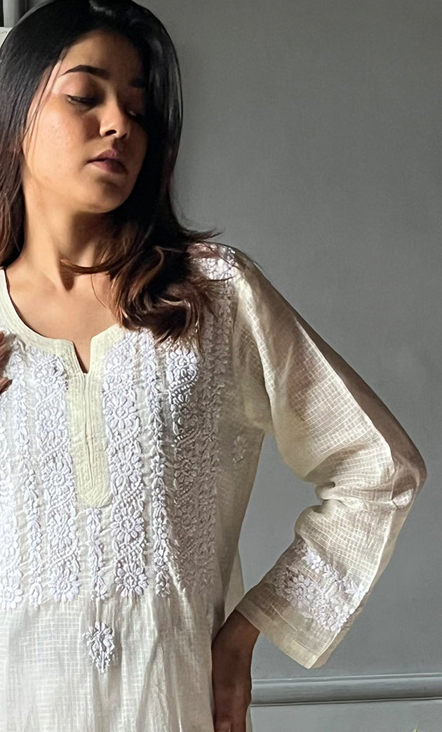 Women's Lakhnavi Handcrafted Kota Cotton Chikankari Kurti - HONC0305764