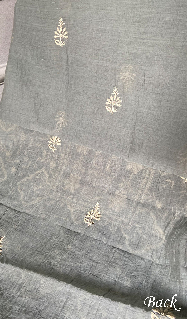 Women's Lakhnavi Handcrafted Mul Chanderi Unstitched Chikankari Full Suit - HONC0353415