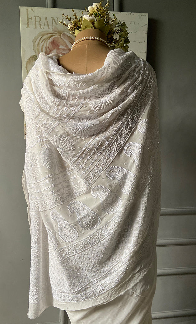 Women's Lakhnavi Handcrafted Viscose Georgette Chikankari Saree - HONC0296062