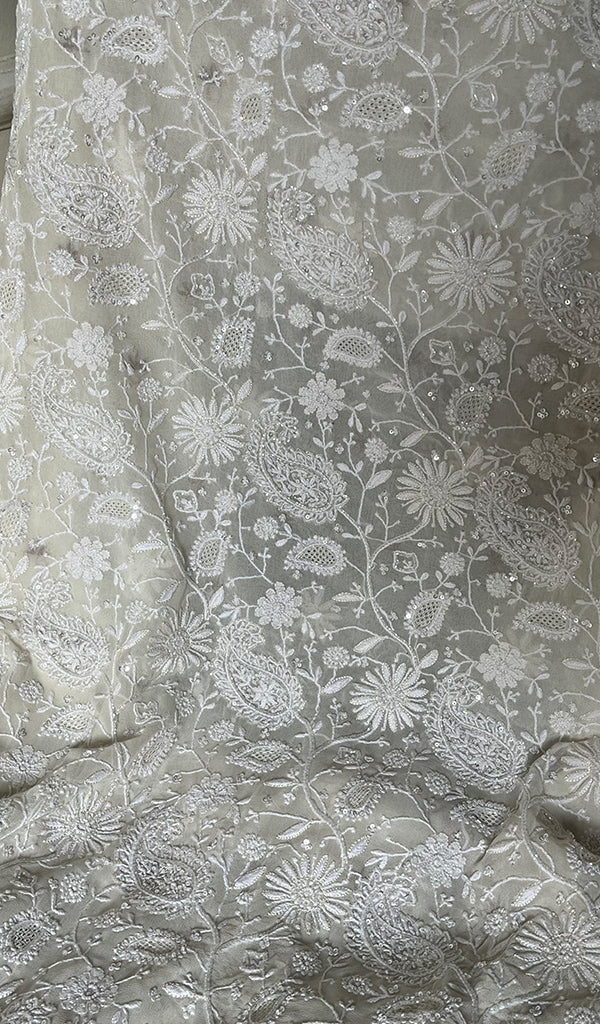 Women's Lakhnavi Handcrafted Pure Silk Georgette Chikankari Kurta and Dupatta set - HONC0271644