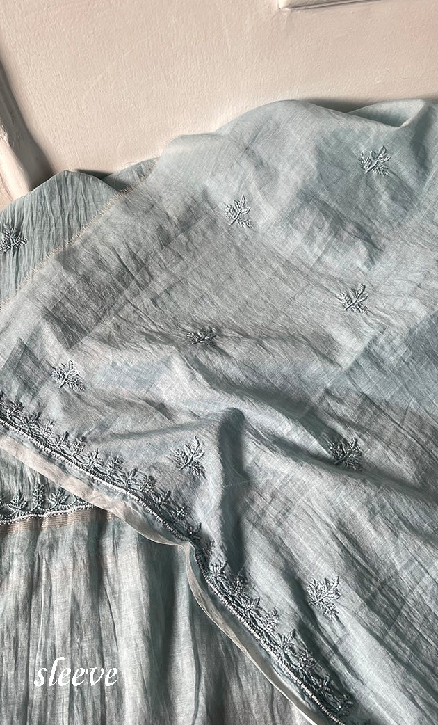 Women's Lakhnavi Handcrafted Mul Chanderi Unstitched Chikankari Full Suit Material - HONC0314656