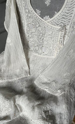 Load image into Gallery viewer, Women's Lakhnavi Handcrafted Mul Chanderi Semi - Stitched Angrakha And Dupatta Set- HONC0303236