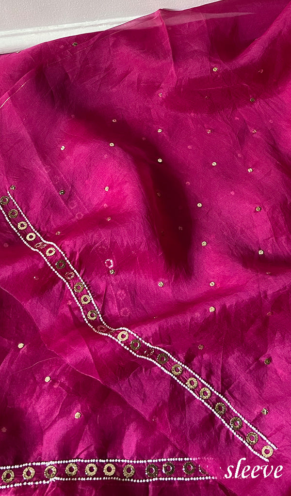 Women's Lakhnavi Handcrafted Pure Organza Chikankari Unstitched Kurta And Dupatta Set- HONC0327734