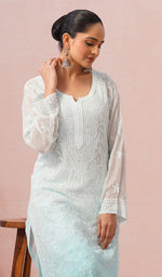 将图像加载到图库查看器中， Women's Lakhnavi Handcrafted Viscose Georgette Chikankari Kurti - HONC05594464