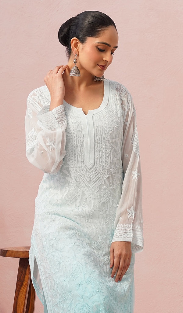 Women's Lakhnavi Handcrafted Viscose Georgette Chikankari Kurti - HONC05594464