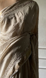 Load image into Gallery viewer, Women's Lakhnavi Handcrafted Munga Silk Chikankari Saree - HONC0353050
