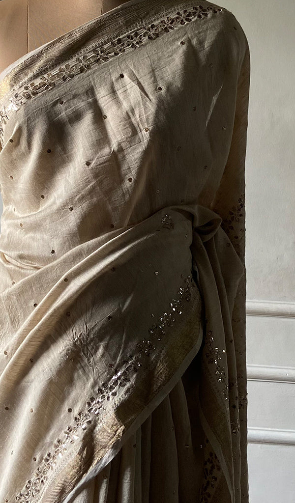 Women's Lakhnavi Handcrafted Munga Silk Chikankari Saree - HONC0353050