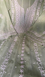 Noreen — Green Pure Mul Chanderi Chikankari 3 Pc Semi-Stitched Suit Set