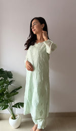Load image into Gallery viewer, Women's Lakhnavi Handcrafted Modal Cotton Chikankari Kurti And Plazzo Set - HONC0371337