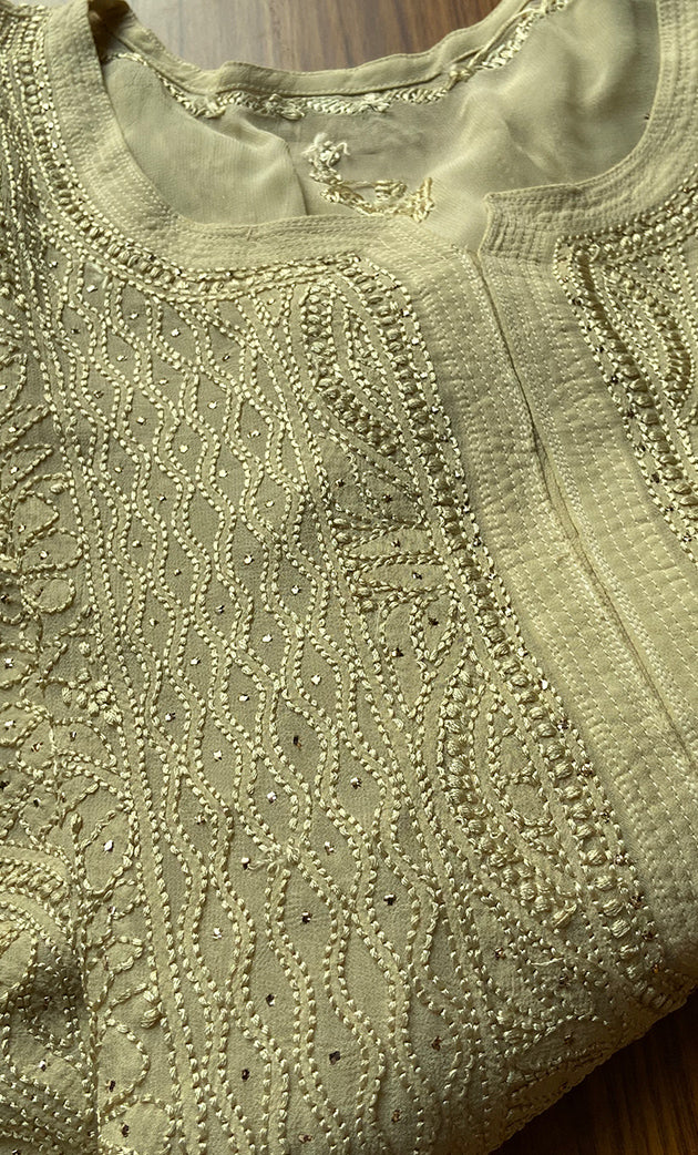 Yusra Women's Lakhnavi Handcrafted Viscose Georgette Chikankari Kurti - HONC0282703