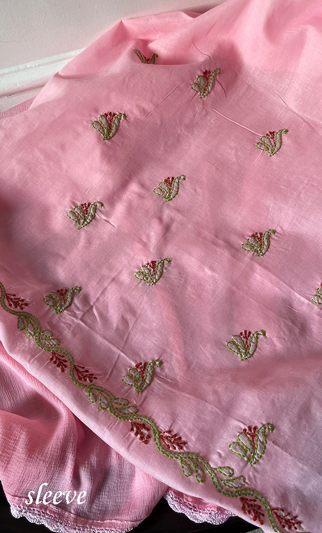 Women's Lakhnavi Handcrafted Unstitched Cotton Chikankari Suit Material - HONC0316590