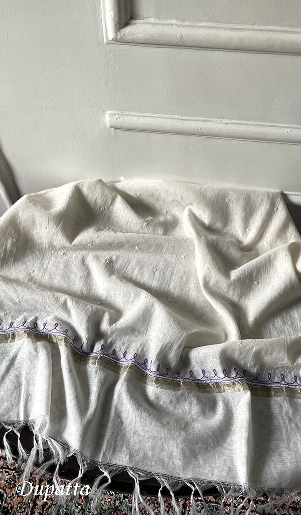 Titli Women's Lakhnavi Handcrafted Unstitchd Mul Chanderi Kurta And Dupatta Set - HONC0330017