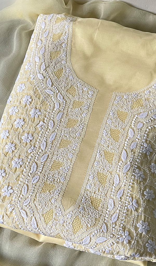 Alina Women's Lakhnavi Handcrafted Cotton Unstittched Chikankari Suit Material - HONC0274650
