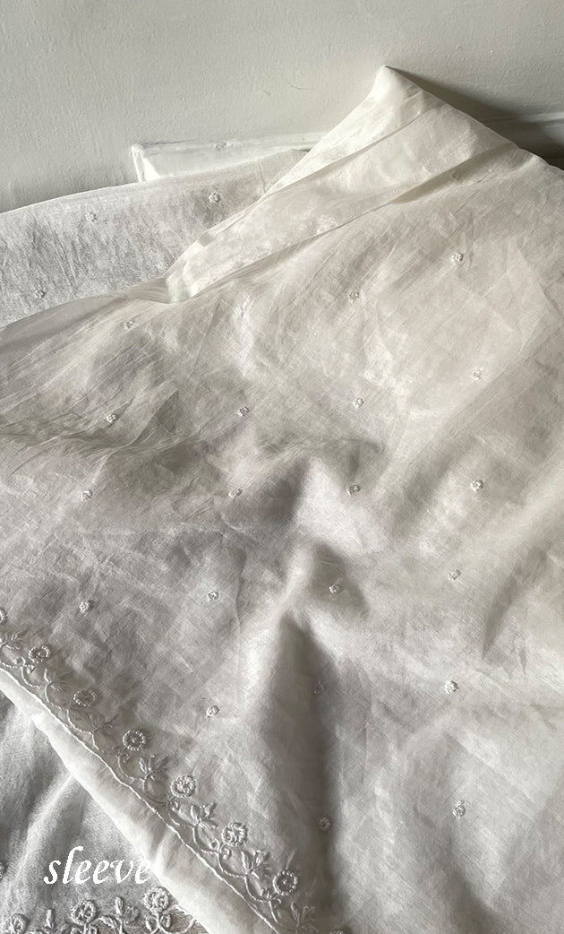 Amisha Women's Lakhnavi Handcrafted Mul Chanderi Unstitched Kurta And Dupatta Set - HONC0319463