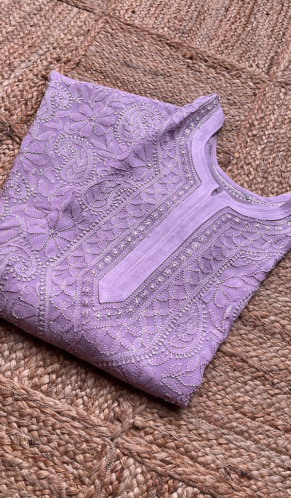 Safiya Women's Lakhnavi Handcrafted Viscose Georgette Chikankari Kurti - HONC0276105