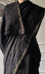 Load image into Gallery viewer, Women's Lakhnavi Handcrafted Chanderi Silk Chikankari Saree - HONC0340413
