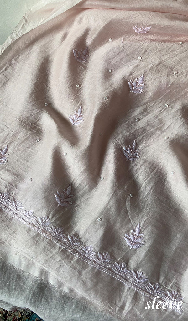 Women's Lakhnavi Handcrafted Mul Chanderi Unstitched Chikankari Full Suit Material - HONC0298566