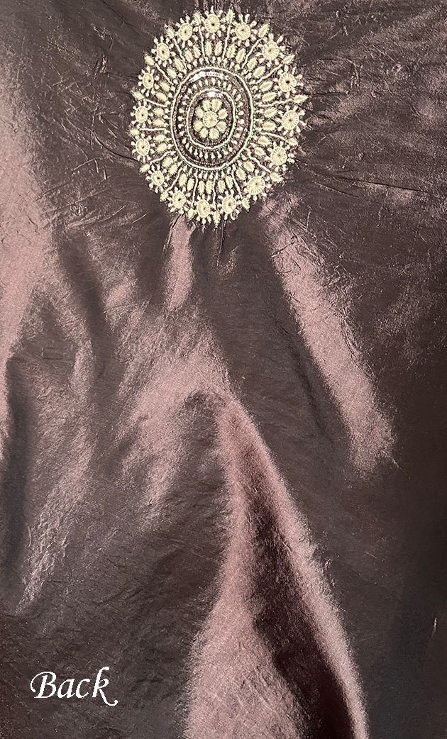 Women's Lakhnavi Handcrafted Pure Silk Chikankari Unstitched Kurta And Dupatta Set- HONC0251028