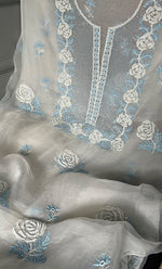 Load image into Gallery viewer, Women&#39;s Lakhnavi Handcrafted Pure Organza Chikankari Unstitched Kurta And Dupatta Set- HONC0305195
