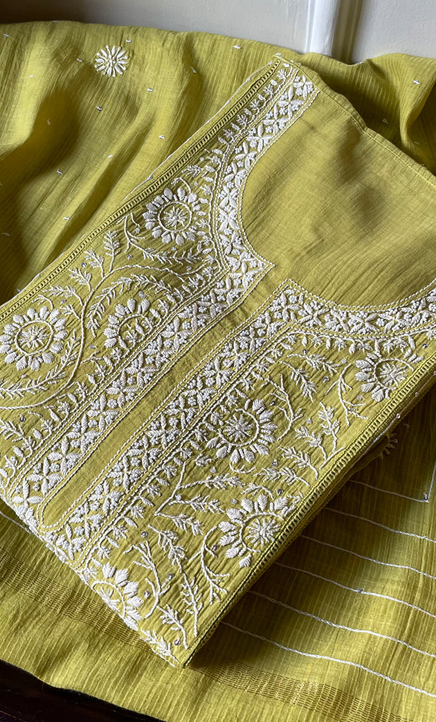 Women's Lakhnavi Handcrafted Maheshwari Mul Chanderi Semi - Stitched Kurta And Dupatta Set - HONC0301239